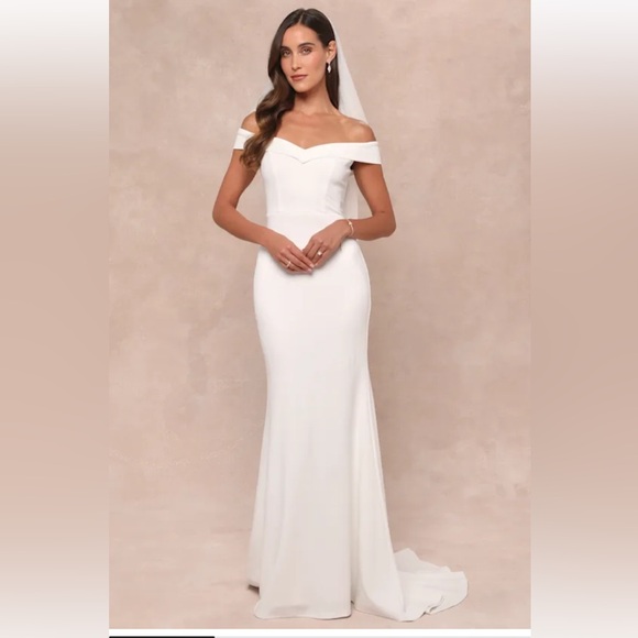 NWT Lulus Arienne White Off-the-Shoulder Mermaid Maxi Dress